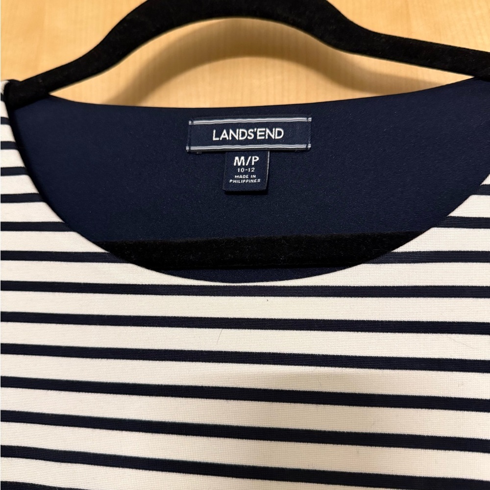 Lands End French Navy stripe midi dress sailor M petite Land’s End